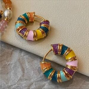 BRAND NEW 💕Colorful Hand-painted Gold Plated Hoop Earrings